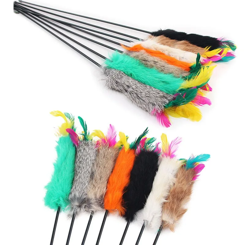 New 55cm Fun Pets Stick Toys Cats Toys Feather Wand Rod For Cat Catcher