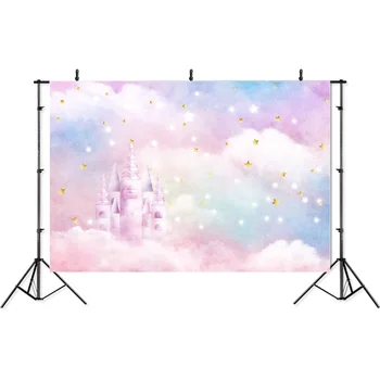 

Photography backdrop Fantasy sky pink clouds Stars and Castles Photo Background New born baby Birthday Party Photography Props