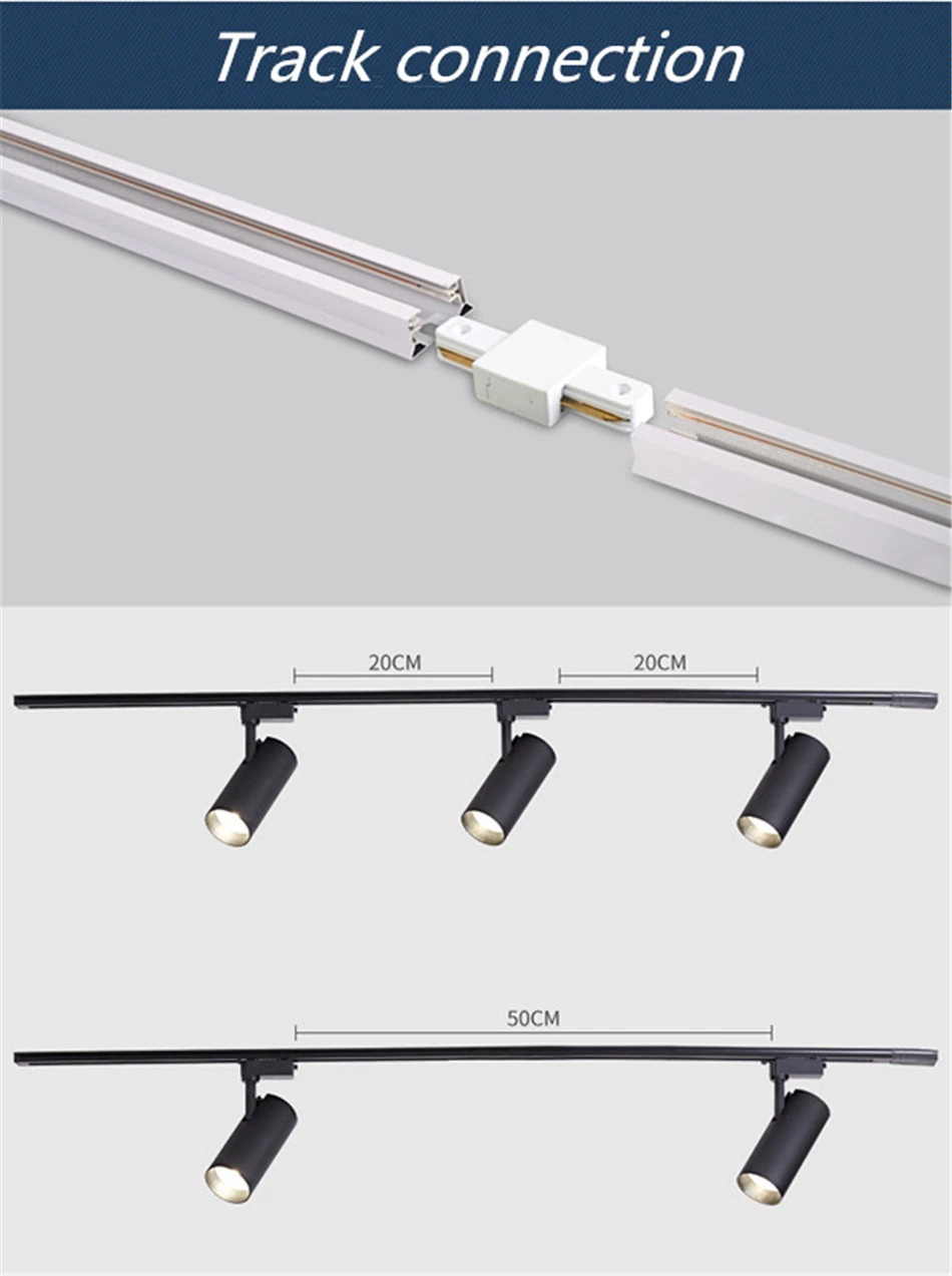 Qyartistry Высокое качество светодиодный Трековый светильник 12 W 20 W 30 W COB отслеживание света 2-разъем провода 220 V светодиодный Трек освещение