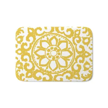 

Mustard Yellow Ornament Bath Mat Non-Slip Kitchen Bathroom Floor Mats Absorption Doormat Home Supplies Rugs