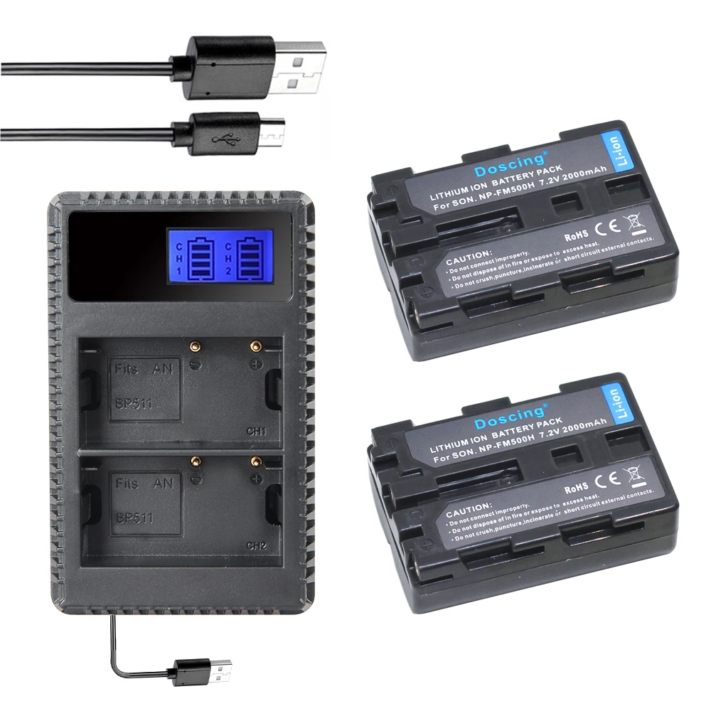 2x Replacement Battery NP FM500H + Bateria NP FM500H NP FM500H Charger for Sony A200 A200K A200W