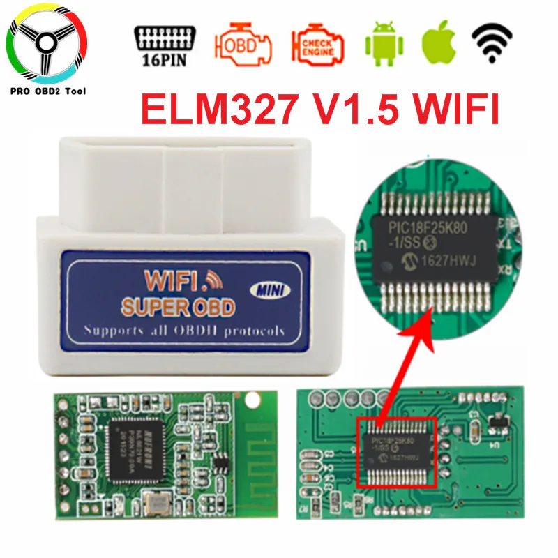 

Best Quality PIC18F25K80 Chip ELM327 Super Mini ELM327 V1.5 Hardware WIFI OBD2 Works Android/iOS Support All OBD-II Protocols