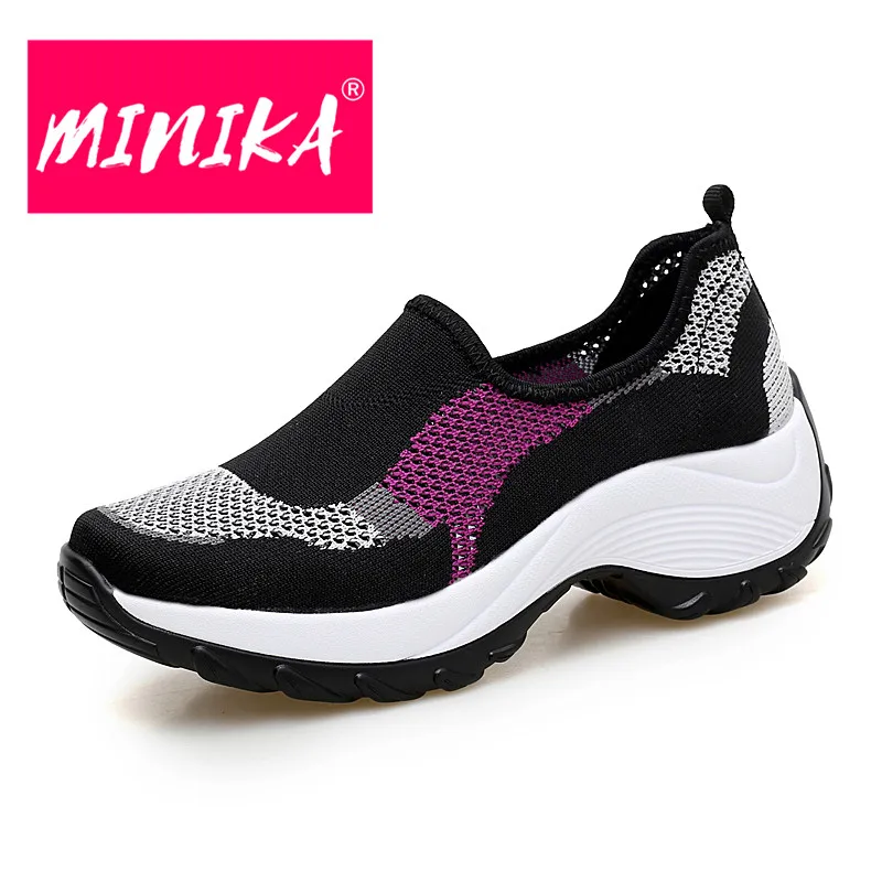 

MINIKA Casual Air Mesh Breathable Shoes Woman Autumn New Arrival Slip-on Wedges Sneakers Fashion Wearable Tenis Feminino 35-40