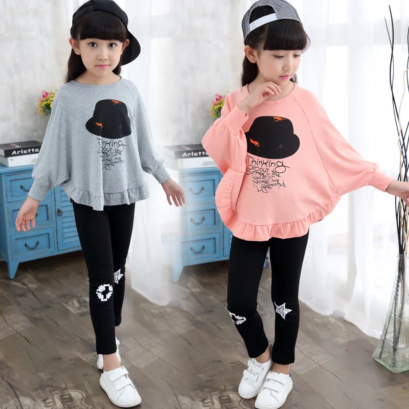 

girls clothes set Novelty kids suits girls batwing sleeve t shirt + Leggings pants fashion Spring/Autumn children clothing set