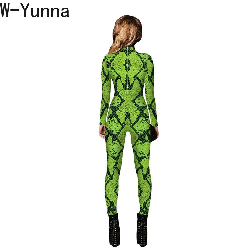W Yunna Новый Модный женский комбинезон с крокодиловым 3D принтом на молнии открытый