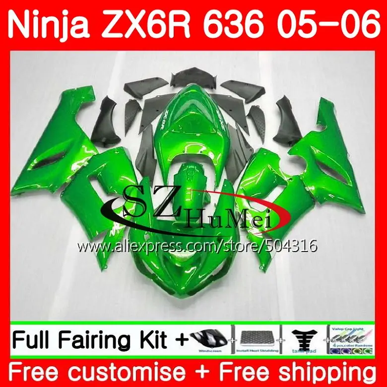 

Body For KAWASAKI NINJA 600CC ZX 6R 05-06 ZX-636 ZX636 glossy greens 9SH19 ZX6R 05 06 ZX600 ZX 636 ZX-6R 2005 2006 Fairings kit