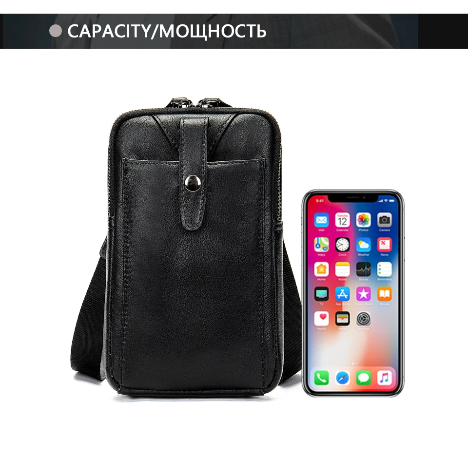 Men's Bag Crossbody Shoulder Bag Genuine Leather Male Mini Fanny Pack Clutch Small Money Belt Bags for Men Pouch Pack 22