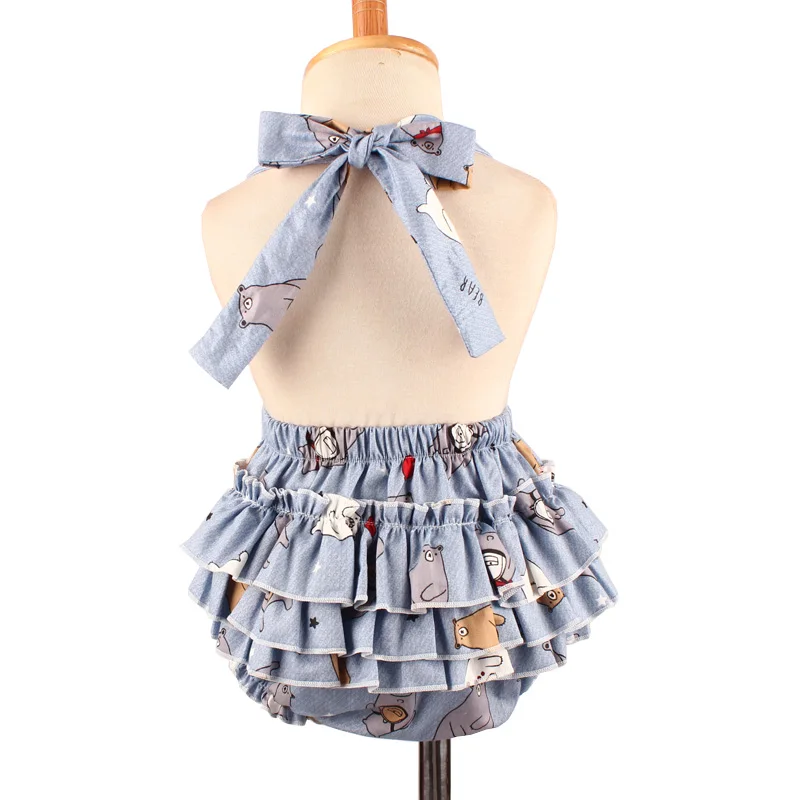 Bear Print Baby Girls Summer Rompers & Headband Newborn Infant Cotton Ruffles Sleeveless Jumpsuit Girls Beach Costume (10)