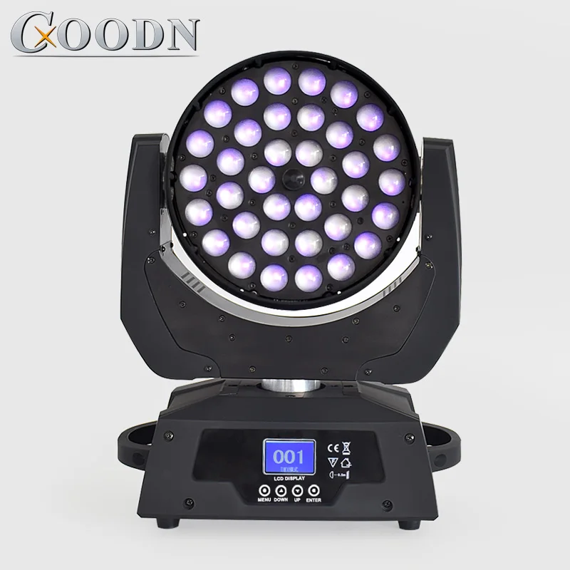 

LED Moving Head Wash Stage Light for LED Wash 36x18 Watt RGBWA +UV multichip LEDs with linear zoom