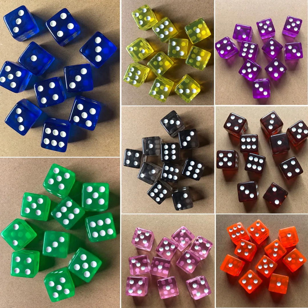 

10PCS Colorful Clear Straight Corner Dice 16mm Acrylic Transparent Drinking Dices Portable Role Playing Table Game Entertainment