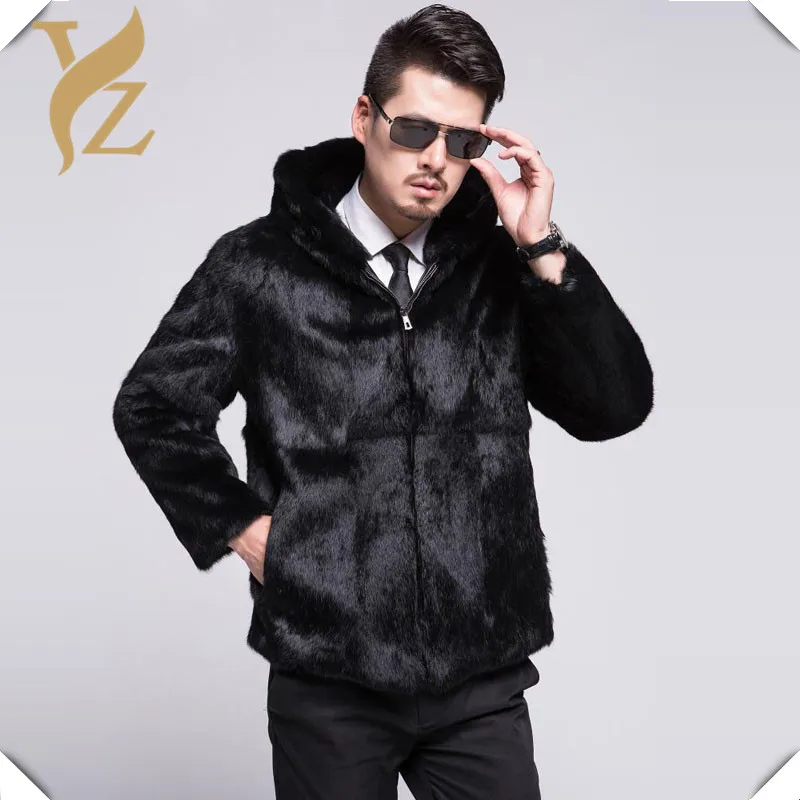 Натуральное пальто из кроличьего меха, мужское теплое зимнее пальто с капюшоном из кроличьего меха, пальто из натурального меха, Роскошная Одежда - Цвет: with caps