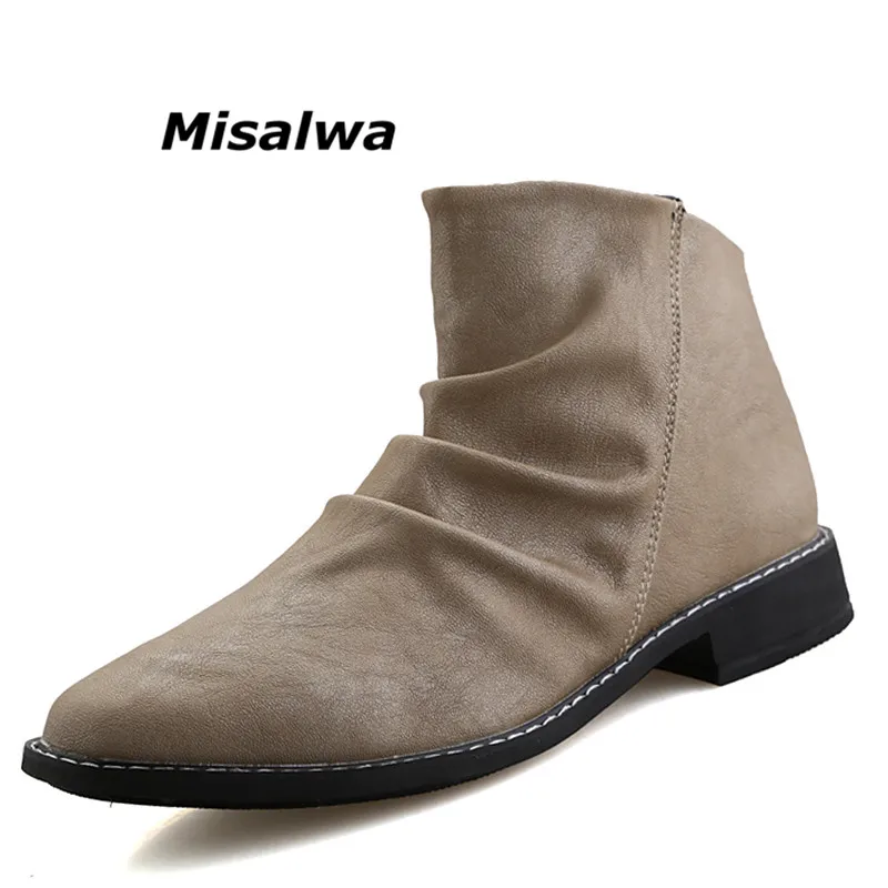 

Misalwa 2019 Autumn New Brand Leather White Short Boots For Man Waterproof Shoes Black Ankle Boots Quality Zipper Men Boots