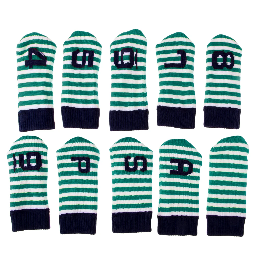 10 Pcs Golf Iron Head Cover Set Knit Sock Sleeve Protecor Club Putter Headcovers Universal for Golf Clubs Head 4-9 and PAS Club