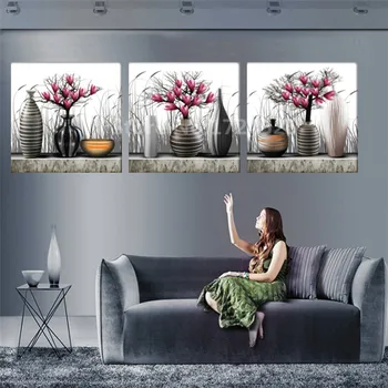 

No Frame 3 Panels Flowers Vase Canvas Painting Modular Wall Paintings Wall Art Home Decor For Living Room In Cheap Price