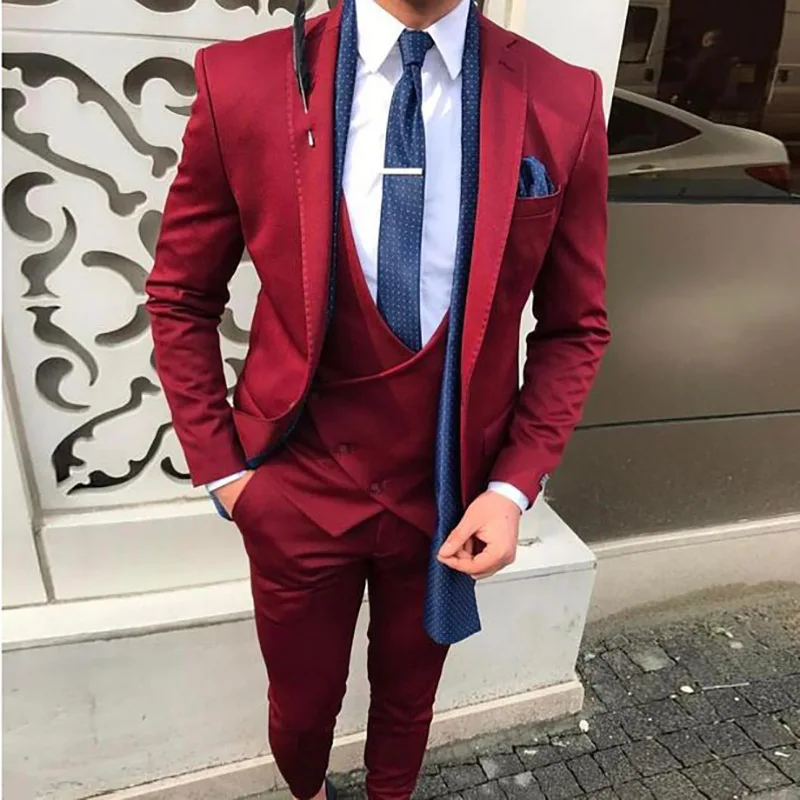 Orange Men Wedding Suit Double Breasted Slim Fit Male Blazer 3 Piece Groom Tuxedo Prom Party Suit Custom Men Suits for Wedding
