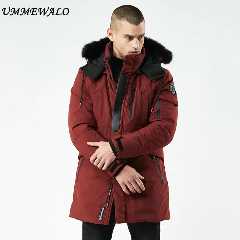 

UMMEWALO Winter Warm Thicken Parka Mens Fur Collar Long Wadded Jacket Men Fashion Hooded Thick Clothing Male Casual Coat Outwear