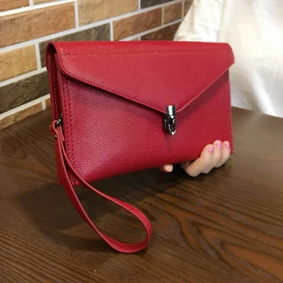 Женская сумка из натуральной кожи, простая маленькая сумка на плечо, женские клатчи на день, конверт, складные вечерние сумки, bolsa feminina - Цвет: red