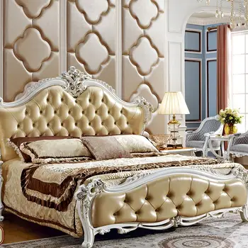 

European classic solid wood bed crown leather bed