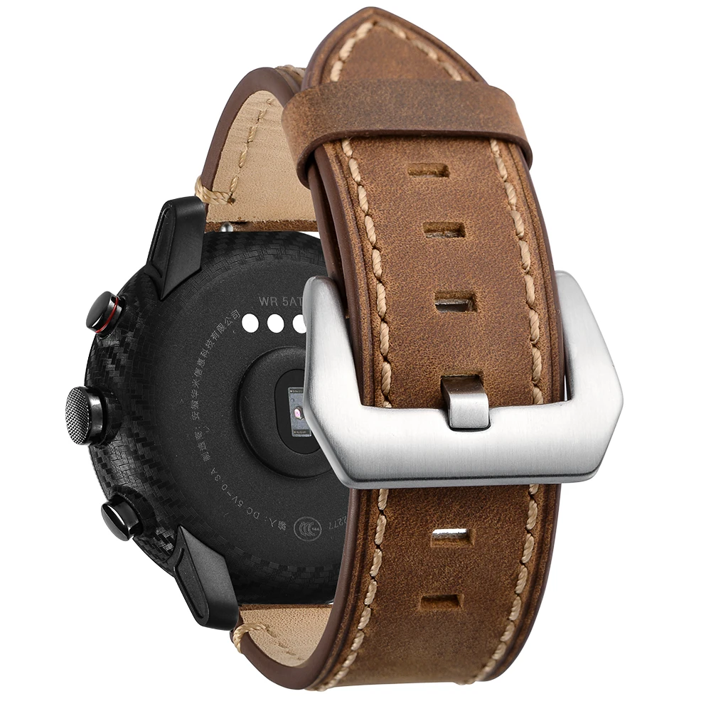 22 мм ремешок для оригинальных часов Xiaomi Huami Amazfit 2 Stratos pace из натуральной кожи умные