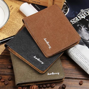

Young Men Wallet Canvas Purse Bifold Short Style Closure Fashion Money Bag More Card Slots For Gentlemen