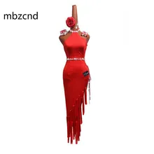 Платье для латинских танцев, женская одежда для выступлений, красные Сексуальные облегающие платья без бретелек в китайском стиле для латинских танцев, женские костюмы