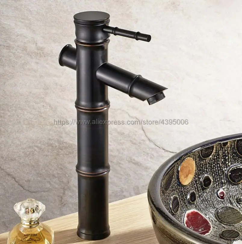 Basin Faucets Black Color Brass Bamboo Single Hole Water Mixer Tap Hot and Cold Water Bathroom Sink Faucet Bnf077