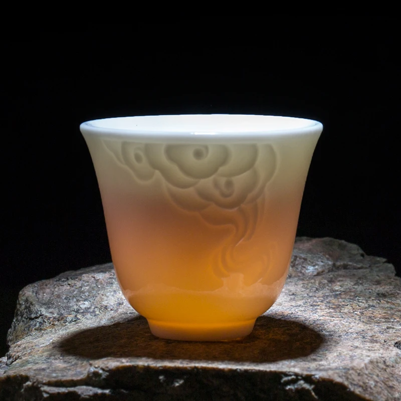 

China Dehua White Porcelain Jade Cup Kung Fu Teacup Kitchen Office Tea Set