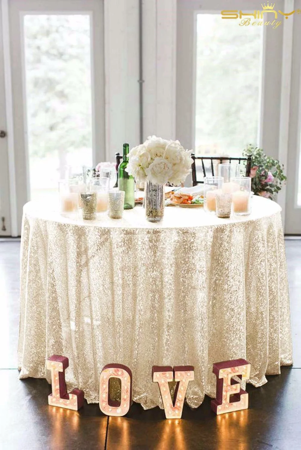 شرائه الآن! 108 ''جولة البيج الترتر الجدول غطاء/الترتر سماط لحفل الزفاف/الحدث بياضات طاولة (العاج) -0925 k