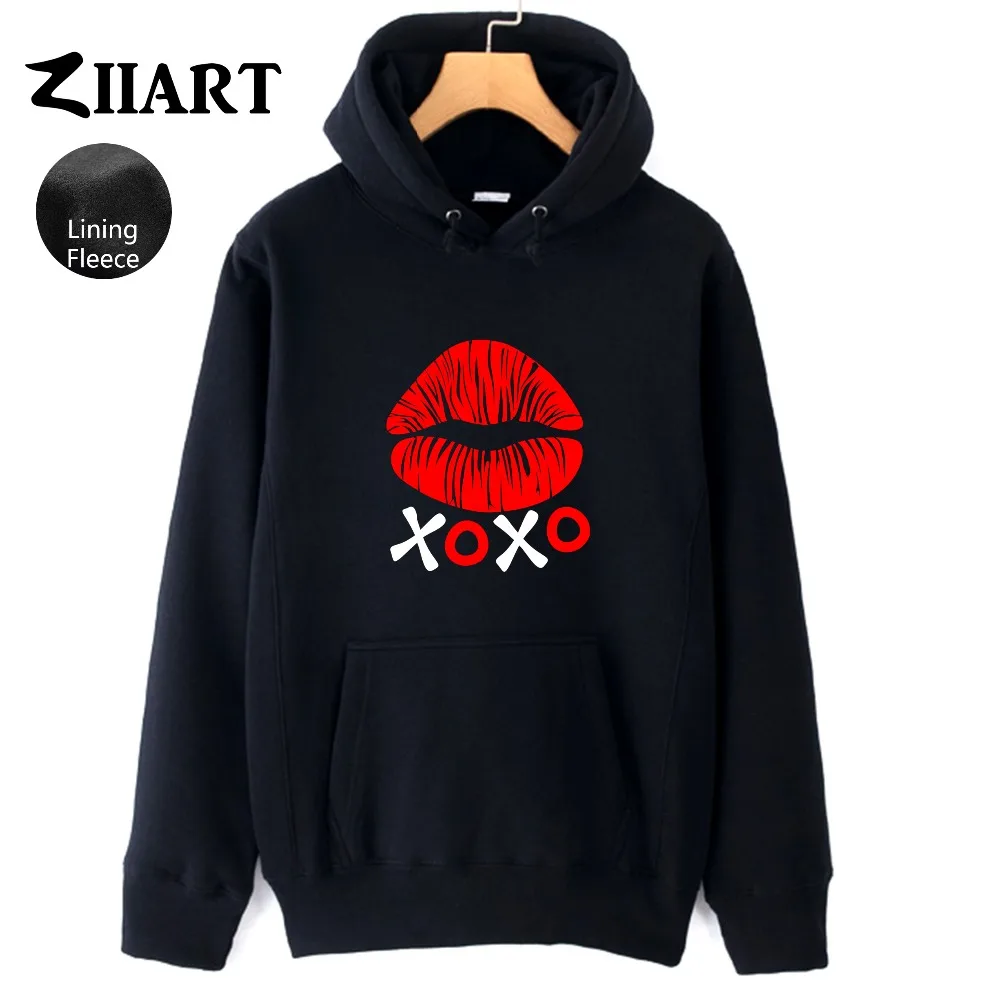 

Xoxo Hug And Kisses Love Lip Red Heart Print Hand Text Symbol Couple Clothes Man Boys Autumn Winter Fleece Hoodies ZIIART