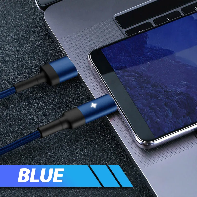 Светодиодный usb-кабель типа C QC 3,0 для быстрой зарядки mi crousb кабель для samsung S10 S9 Xiaomi mi 9 power Bank кабель автоматического отключения питания - Цвет: Blue