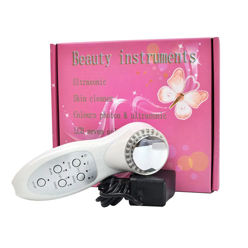  Portable Ultrasonic Face Massager 7 LED Photon Lights Sonic Lifting Face Lift Cleaner Wrinkle Remov