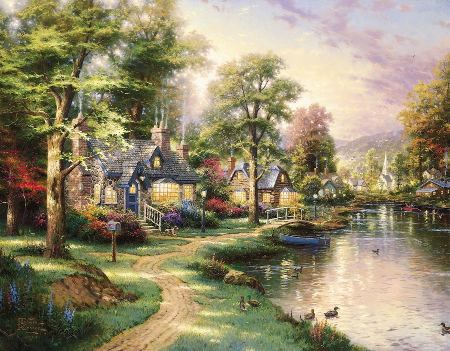 Cetakan Lukisan Thomas Kinkade Kampung Halaman Lake Wall Perlengkapan Seni Modern Panel Dinding Semprot Grafis Seni Lukisan Painting Calligraphy Aliexpress