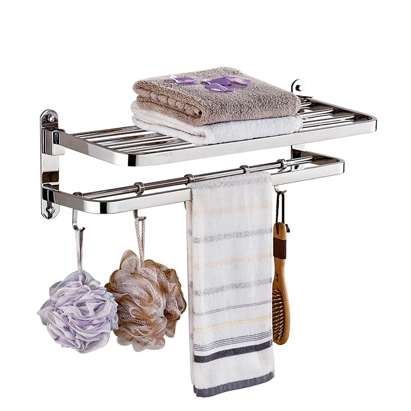 Sus304 Stainless Steel Bathromm Shelves Polished Silver Towel Rack