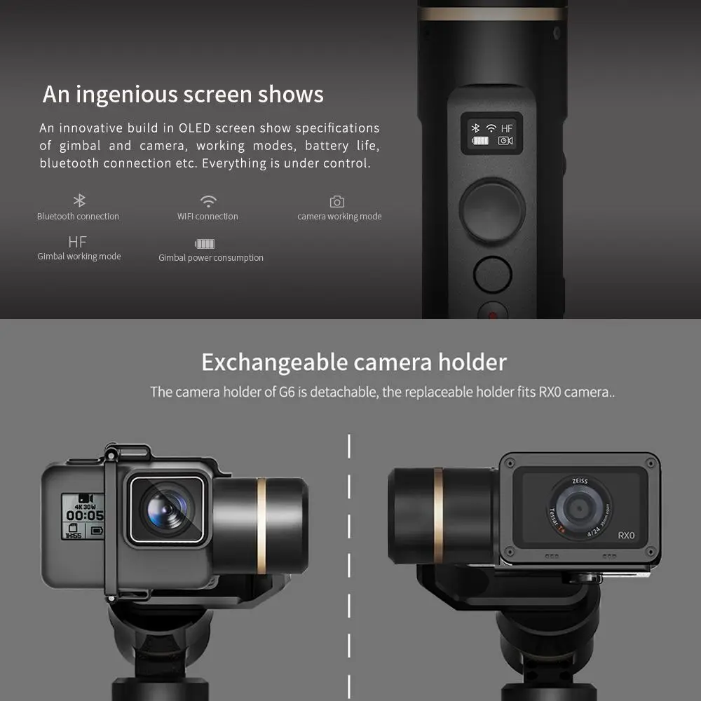Feiyu G6 Экшн-камера Gimbal bluetooth обновленная версия для Gopro Hero6/5 RX0 Xiao Yi PK smooth Q smooth 4 Vimble 2