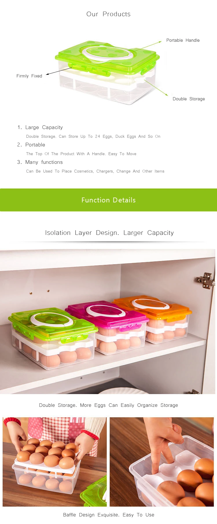 XZJJA Высокое качество 24 Сетки Коробка для яиц пищевые ящики для хранения контейнеров двухслойный Прочный Многофункциональный Crisper кухонные продукты