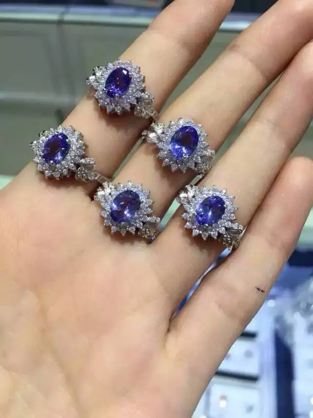 

Natural blue tanzanite gem Ring Natural gemstone ring 925 sterling silver trendy Elegant round Diana women girl gift Jewelry