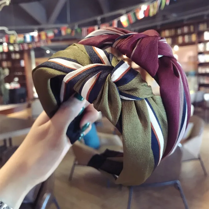 

Korea Stripe Color Satching Hair Accessories For Girls Top Knot Cross Hair Band Hair Bow Headbands For Women Hairband