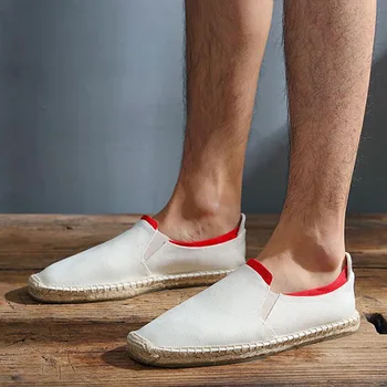 

2019 New Fashion men Espadrille Flats Shoes summer male casual Canvas Hemp Insole Fisherman Light Shoes Ethnic Style II-02Z