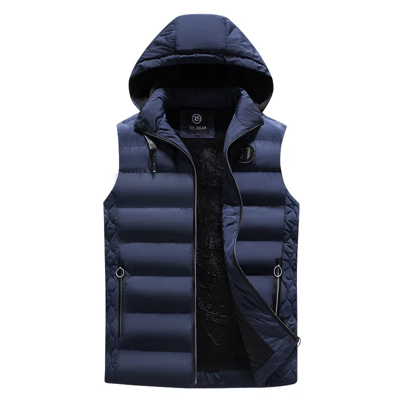 

2018 New Stylish Winter Vest Men's High Quality Hood Jacket Male Sleeveless Casual Coats Plus Velvet Gentlemen Warm Waistcoat