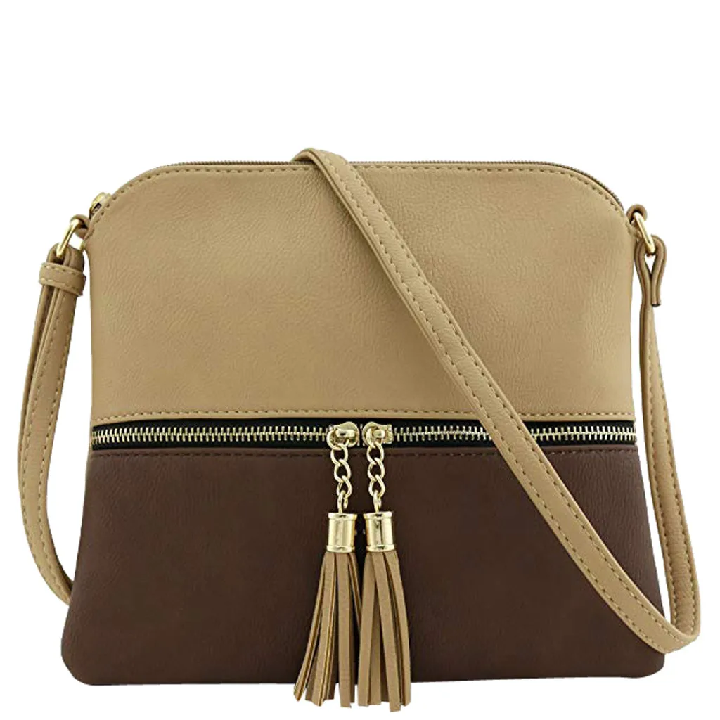ميزون فابر الأزياء النساء جلدية Crossbody حقيبة ضرب اللون شرابة حقائب كتف الفاخرة النساء حقيبة سستة حقيبة ساعي No28