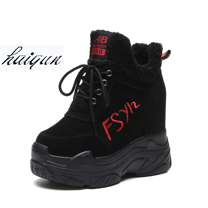 

Fashion Platform Ankle Boots Casual Shoes Woman Cow Suede Equestrian Autumn Winter Thick Sole Lace-up Women Martin Boot