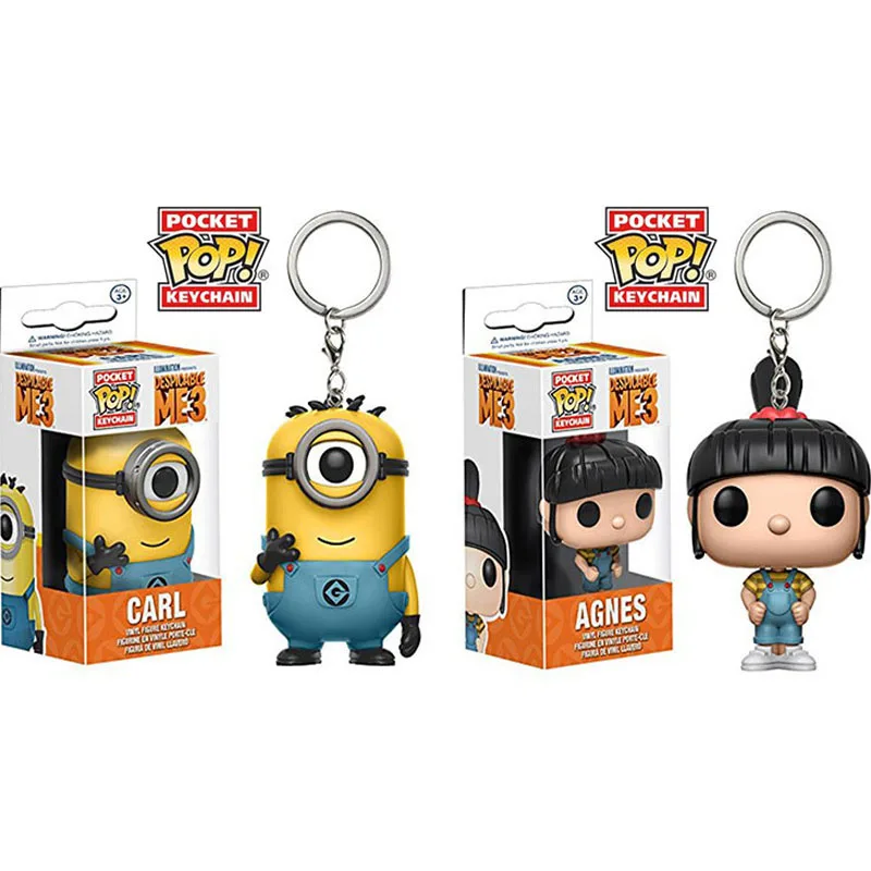 FUNKO POP Cartoon Despicable-Me3 Minions CARL AGNES pocket Keychain action Figure Collection Toys for children with retail box FUNKO POP Cartoon Despicable-Me3 Minions CARL AGNES pocket Keychain action Figure Collection Toys for children with retail box