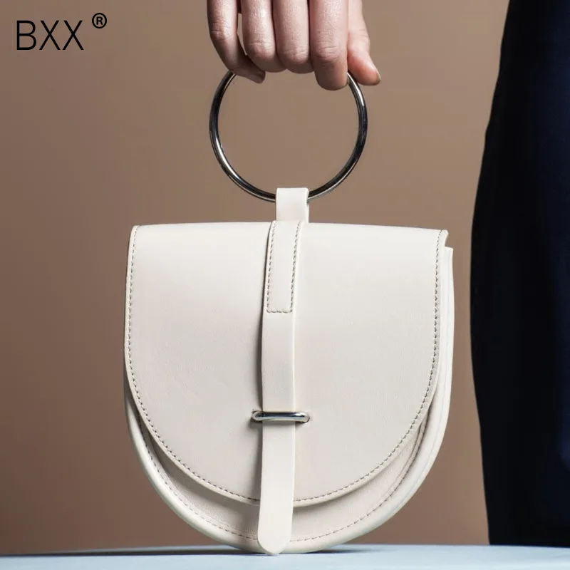 

[BXX]2019 Spring Summer Women's Round Ring Handbag Fashion Single Shoulder Bag Chain PU Leather Crossboby Bag LM054