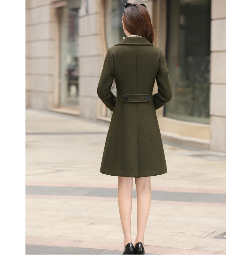Новинка, шерстяное Женское пальто с длинным рукавом, зимняя модная длинная верхняя одежда, Шерстяное приталенное пальто, костюм-платье, парка, пальто, женская куртка F070