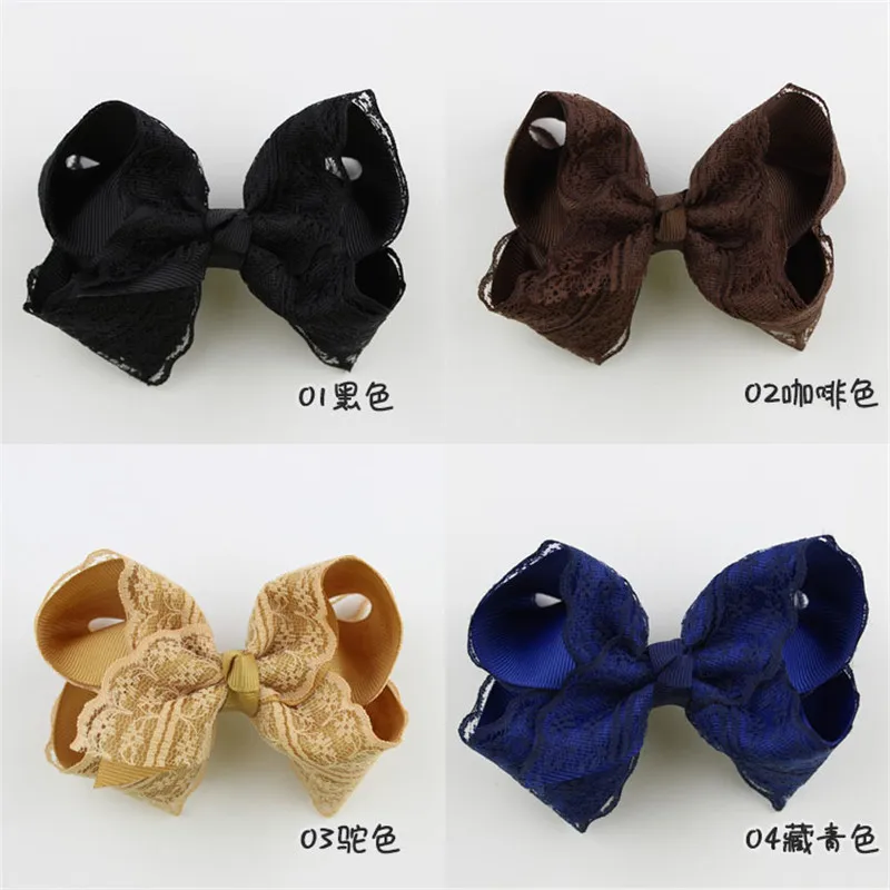 20pcslot 4 Inch Large Kids hairbows Girl Grosgrain Ribbon Bow Clips Lace bow hairpin Headdress Children Hair Accessories  (1)