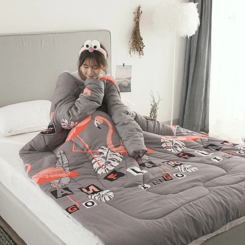

Flamingo Lazy Quilt with Sleeves family Blanket Cape Cloak Nap Blanket Dormitory Mantle Covered Blanket