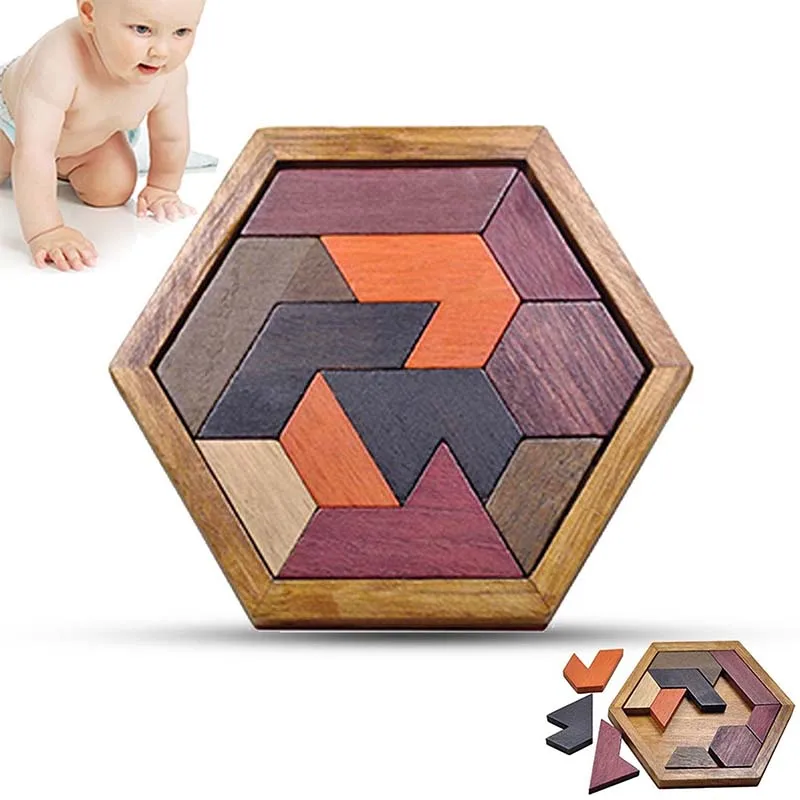 Wooden IQ Game Jigsaw Intelligent Tangram Teaser Puzzle Baby Kid Educational Toy BM88