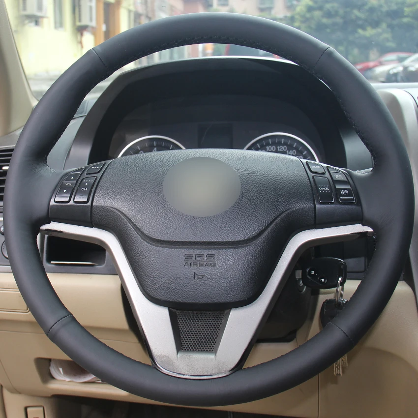 

Black Natural Leather Car Steering Wheel Cover for Honda CRV CR-V 2007-2011
