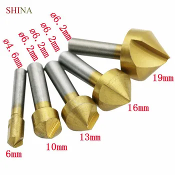 

Shina 5pcs 6mm-19mm Counterbore Countersunk Countersink Drill Hole Countersink Woodworking Ship Drill Bit 90 Degree Single Edge