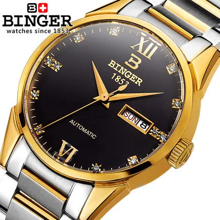 Binger 100 authentic brand automatic mechanical watch dual calendar stainless steel waterproof luxury fashion business watches